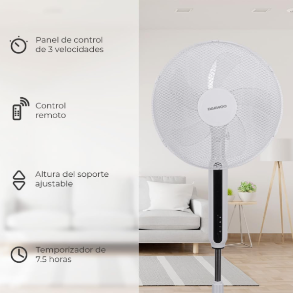 VENTILATEUR DAEWOO -Ventilateur sur pied DW-VENT-DI-1692AXK - Blanc