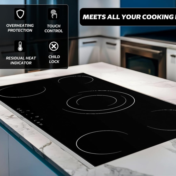 PLAQUE INDUCTION VERTA 5FEUX  90X60 ELECTRIQUE VITROCERAMIQUE NOIR MS293